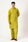 Buy_PARESH LAMBA SIGNATURES_Green Linen Embroidered Applique Work Kurta And Pyjama Set _at_Aza_Fashions