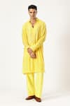 Buy_PARESH LAMBA SIGNATURES_Yellow Georgette Embellished Mirrorwork Kurta With Pyjama _at_Aza_Fashions