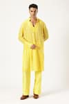 PARESH LAMBA SIGNATURES_Yellow Georgette Embellished Mirrorwork Kurta With Pyjama _Online_at_Aza_Fashions