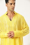 Buy_PARESH LAMBA SIGNATURES_Yellow Georgette Embellished Mirrorwork Kurta With Pyjama 