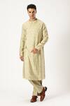 Buy_PARESH LAMBA SIGNATURES_Gold Cotton Silk Embellished Sequin Angrakha Kurta With Pyjama _at_Aza_Fashions