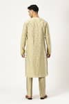 Shop_PARESH LAMBA SIGNATURES_Gold Cotton Silk Embellished Sequin Angrakha Kurta With Pyjama _at_Aza_Fashions