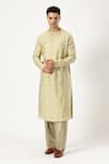 Buy_PARESH LAMBA SIGNATURES_Gold Cotton Silk Embellished Sequin Angrakha Kurta With Pyjama _Online_at_Aza_Fashions