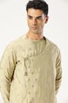 Buy_PARESH LAMBA SIGNATURES_Gold Cotton Silk Embellished Sequin Angrakha Kurta With Pyjama 