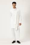 Buy_PARESH LAMBA SIGNATURES_White Lycra Plain Asymmetric Side Drape Kurta _at_Aza_Fashions