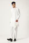 PARESH LAMBA SIGNATURES_White Lycra Plain Asymmetric Side Drape Kurta _Online_at_Aza_Fashions