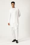 Shop_PARESH LAMBA SIGNATURES_White Lycra Plain Asymmetric Side Drape Kurta _Online_at_Aza_Fashions