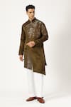 PARESH LAMBA SIGNATURES_Green Linen Silk Embellished Sequin Asymmetric Kurta _Online_at_Aza_Fashions