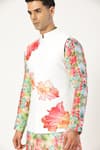 PARESH LAMBA SIGNATURES_White Linen Applique Floral Bundi _at_Aza_Fashions