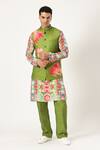 Buy_PARESH LAMBA SIGNATURES_Green Linen Applique Bundi _at_Aza_Fashions