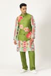 Shop_PARESH LAMBA SIGNATURES_Green Linen Applique Bundi _at_Aza_Fashions