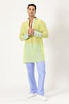 Buy_PARESH LAMBA SIGNATURES_Green Georgette Printed Checkered Border Kurta _at_Aza_Fashions