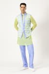 PARESH LAMBA SIGNATURES_Green Cotton Printed Checkered Bundi _Online_at_Aza_Fashions