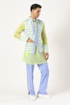 Buy_PARESH LAMBA SIGNATURES_Green Cotton Printed Checkered Bundi _Online_at_Aza_Fashions