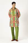 PARESH LAMBA SIGNATURES_Green Crepe Silk Printed Floral Kurta _Online_at_Aza_Fashions