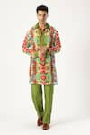 Buy_PARESH LAMBA SIGNATURES_Green Crepe Silk Printed Floral Kurta _Online_at_Aza_Fashions