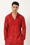 Shop_PARESH LAMBA SIGNATURES_Maroon Lycra Embroidered Cutwork Kurta _Online_at_Aza_Fashions