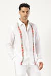 Shop_PARESH LAMBA SIGNATURES_White Linen Printed Patchwork Floral Panel Shirt _Online_at_Aza_Fashions