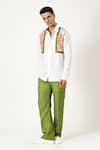 Shop_PARESH LAMBA SIGNATURES_White Linen Printed Patchwork Panel Shirt _Online_at_Aza_Fashions