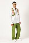 PARESH LAMBA SIGNATURES_White Linen Printed Patchwork Panel Shirt _at_Aza_Fashions