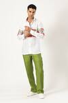 Buy_PARESH LAMBA SIGNATURES_White Linen Printed Patchwork Horizontal Panel Shirt _at_Aza_Fashions