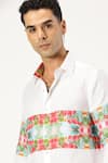 PARESH LAMBA SIGNATURES_White Linen Printed Patchwork Horizontal Panel Shirt _at_Aza_Fashions