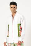 Buy_PARESH LAMBA SIGNATURES_White Linen Printed Patchwork Side Panel Shirt _Online_at_Aza_Fashions