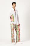 PARESH LAMBA SIGNATURES_White Linen Printed Patchwork Side Panel Shirt _at_Aza_Fashions