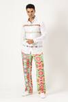 Buy_PARESH LAMBA SIGNATURES_White Linen Printed Patchwork Horizontal Stripe Shirt _at_Aza_Fashions