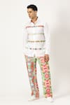 Buy_PARESH LAMBA SIGNATURES_White Linen Printed Patchwork Horizontal Stripe Shirt _Online_at_Aza_Fashions