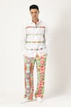 Shop_PARESH LAMBA SIGNATURES_White Linen Printed Patchwork Horizontal Stripe Shirt _Online_at_Aza_Fashions