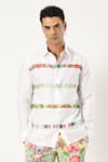 PARESH LAMBA SIGNATURES_White Linen Printed Patchwork Horizontal Stripe Shirt _at_Aza_Fashions