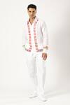 Buy_PARESH LAMBA SIGNATURES_White Linen Printed Patchwork Stripe Shirt _at_Aza_Fashions