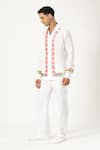 PARESH LAMBA SIGNATURES_White Linen Printed Patchwork Stripe Shirt _Online_at_Aza_Fashions