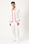 Buy_PARESH LAMBA SIGNATURES_White Linen Printed Patchwork Stripe Shirt _Online_at_Aza_Fashions