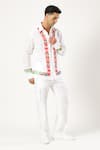 Shop_PARESH LAMBA SIGNATURES_White Linen Printed Patchwork Stripe Shirt _Online_at_Aza_Fashions