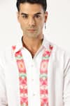 PARESH LAMBA SIGNATURES_White Linen Printed Patchwork Stripe Shirt _at_Aza_Fashions