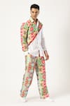 PARESH LAMBA SIGNATURES_White Linen Printed Patchwork Diagonal Shirt _at_Aza_Fashions