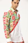 Buy_PARESH LAMBA SIGNATURES_White Linen Printed Patchwork Diagonal Shirt 