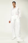 Buy_PARESH LAMBA SIGNATURES_White Linen Threadwork Placed Shirt _at_Aza_Fashions