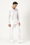 PARESH LAMBA SIGNATURES_White Linen Threadwork Placed Shirt _at_Aza_Fashions