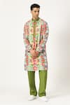 Buy_PARESH LAMBA SIGNATURES_Green Linen Printed Floral Blossom Kurta _at_Aza_Fashions