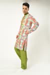 Shop_PARESH LAMBA SIGNATURES_Green Linen Printed Floral Blossom Kurta _Online_at_Aza_Fashions