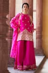 Buy_Pink City by Sarika_Pink Silk Chanderi Embroidery Kamal Halter Neck Zardosi Kurta And Sharara Set _at_Aza_Fashions