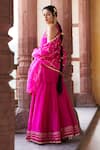 Shop_Pink City by Sarika_Pink Silk Chanderi Embroidery Kamal Halter Neck Zardosi Kurta And Sharara Set _at_Aza_Fashions