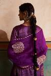Pink City by Sarika_Purple Organza, Tissue, Poplin Embroidery V-neck Mandala Kurta And Pant Set _Online_at_Aza_Fashions
