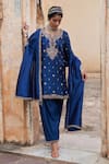Shop Pink City By Sarika Blue Silk, Tissue, Chanderi Embroidery, Tassels Kairi Thread Kurta And Salwar Set Online at Aza Fashions Shop_Pink City By Sarika_Blue Silk, Tissue, Chanderi Embroidery, Tassels Kairi Thread Kurta And Salwar Set _Online_at_Aza_Fashions