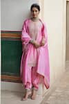 Buy_Pink City by Sarika_Pink Silk Embroidery Zardosi Round Kurta And Dhoti Pant Set _at_Aza_Fashions