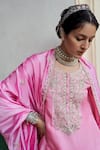 Buy_Pink City by Sarika_Pink Silk Embroidery Zardosi Round Kurta And Dhoti Pant Set _Online_at_Aza_Fashions