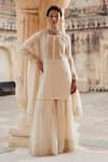 Buy_Pink City by Sarika_White Chanderi Embroidery Pearls Round Chandni Kurta And Sharara Set _at_Aza_Fashions